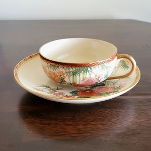 Antique Kobe Satsuma Teacup Set Chrysanthemum Bamboo by Soko China Antique Set